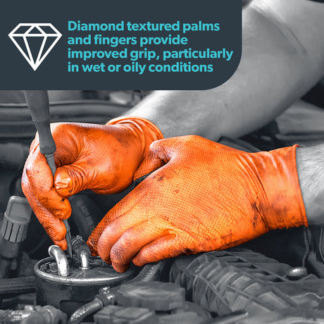 HD Orange Nitrile Gloves - Diamond Texture