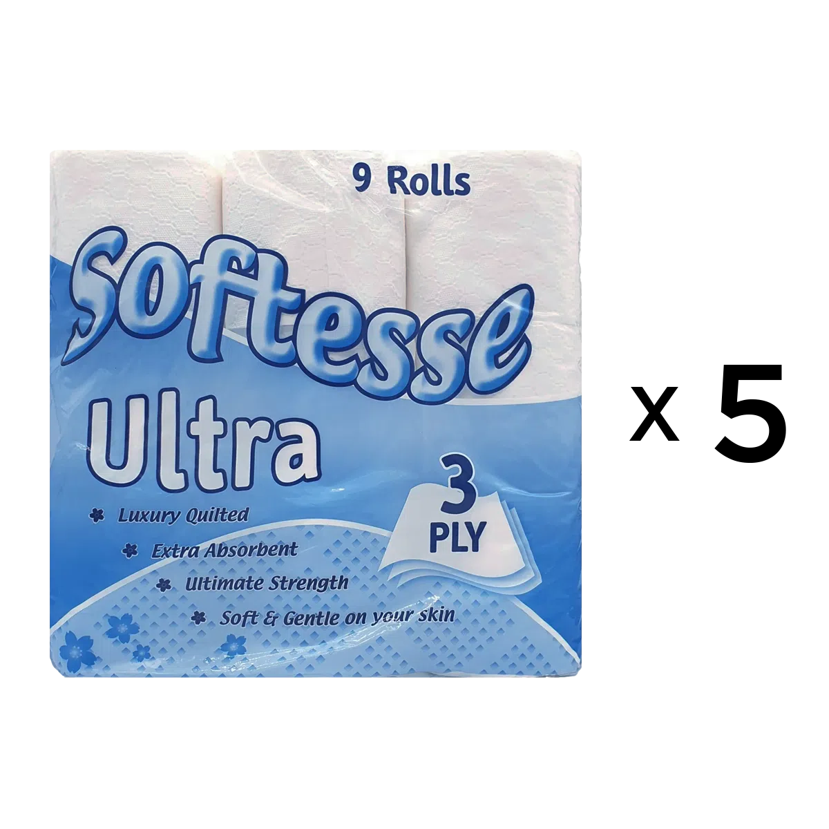 Softesse Ultra Luxury Quilted Toilet Tissue 3 Ply – 45 Rolls (9x5 Pack)