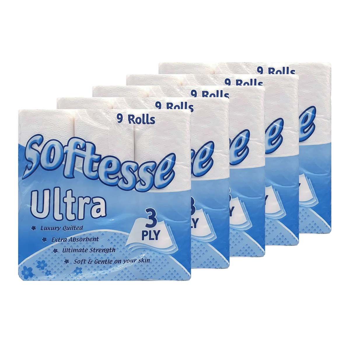 Softesse Ultra Luxury Quilted Toilet Tissue 3 Ply – 45 Rolls (9x5 Pack)