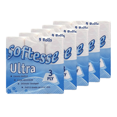 Softesse Ultra Luxury Quilted Toilet Tissue 3 Ply – 45 Rolls (9x5 Pack)