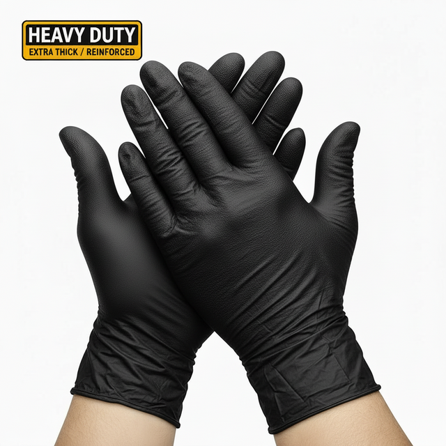 Black heavy duty nitrile gloves extra thick 6.5 mil box of 100 - Epic Solutions UK
