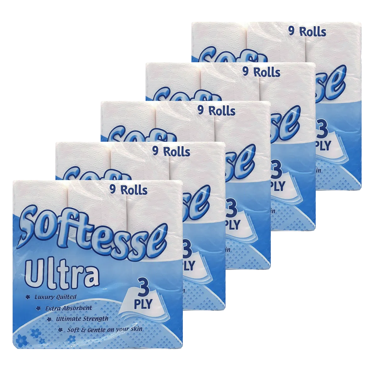 Softesse Ultra Luxury Quilted Toilet Tissue 3 Ply – 45 Rolls (9x5 Pack)